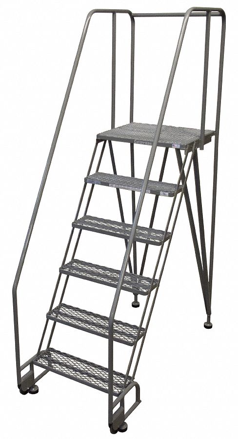 Rolling Ladder: 5 ft Platform Ht, Assembled, Steel, 350 lb Load Capacity, 24 in x 20 in