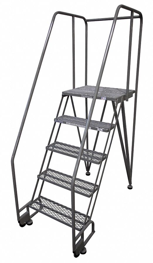 Rolling Ladder: 4.2 ft Platform Ht, Assembled, Steel, 350 lb Load Capacity, 24 in x 20 in