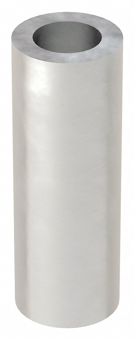 Spacer: For #8 Screw Size, Aluminum, Plain, 3/16 in Overall Lg, 0.166 in Inside Dia, 10 PK