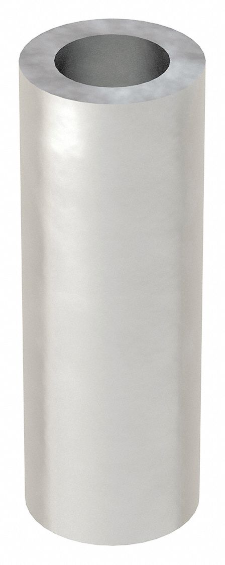 Spacer: For #8 Screw Size, Aluminum, Plain, 3/8 in Overall Lg, 0.166 in Inside Dia, 10 PK
