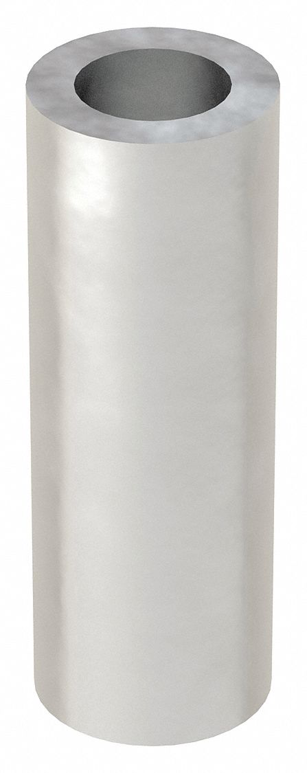 Spacer: For #10 Screw Size, Aluminum, Plain, 1/2 in Overall Lg, 0.192 in Inside Dia, 10 PK