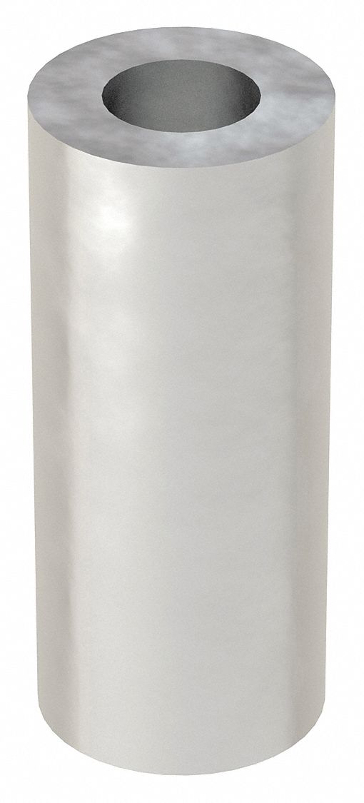 Spacer: For #8 Screw Size, Aluminum, Plain, 1 in Overall Lg, 0.166 in Inside Dia, 10 PK