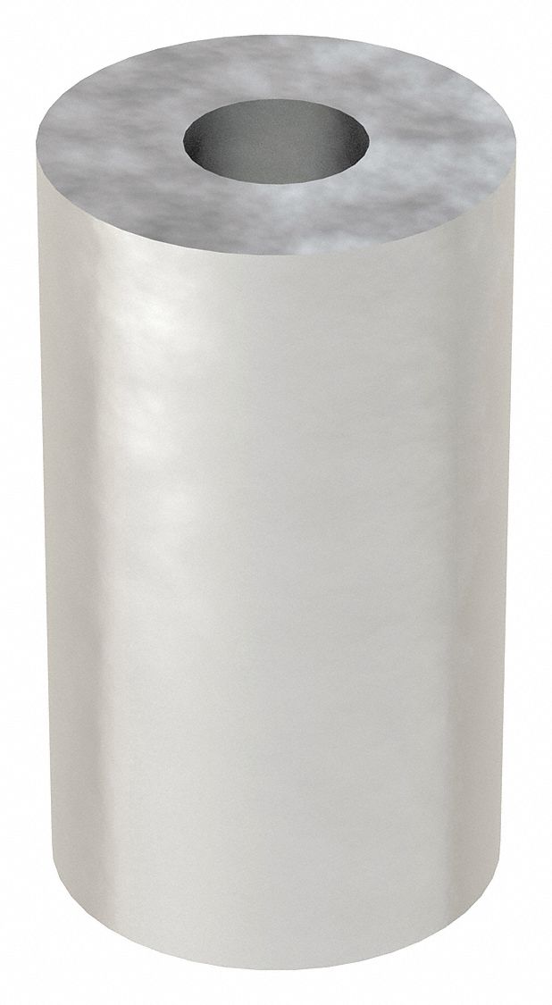 Spacer: For 1/4 in Screw Size, Aluminum, Plain, 1/4 in Overall Lg, 0.252 in Inside Dia, 10 PK