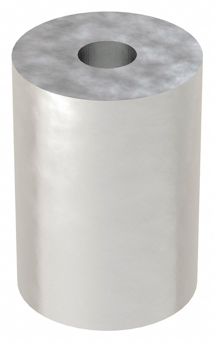 Spacer: For 1/4 in Screw Size, Aluminum, Plain, 3/8 in Overall Lg, 0.252 in Inside Dia, 10 PK