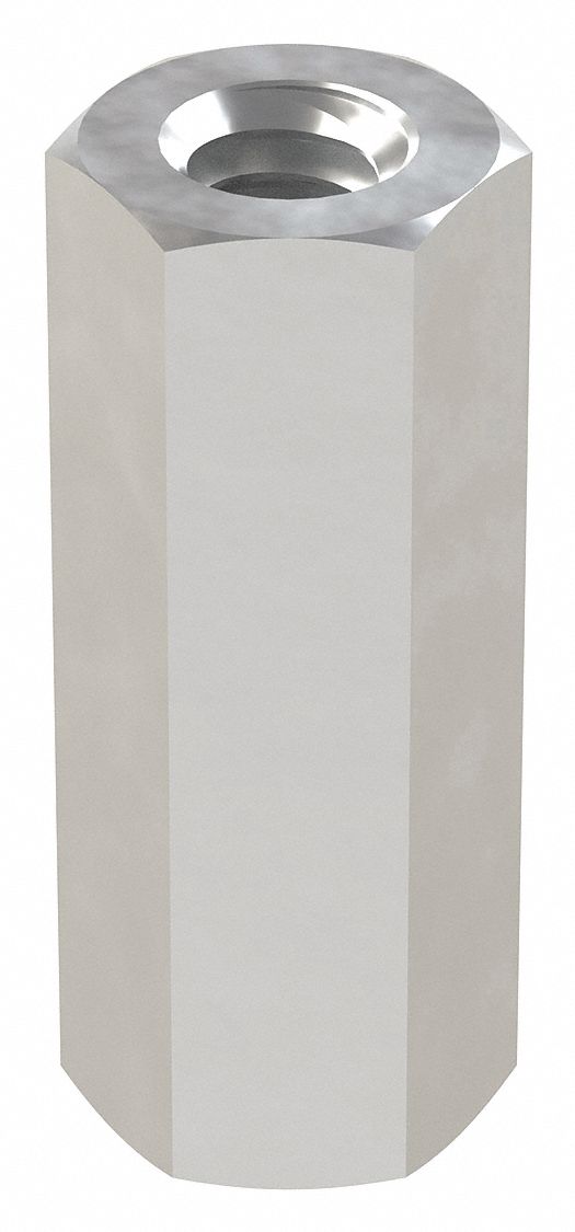 Standoff: Inch, Female x Female, Hex, Aluminum, Plain, 1 in Overall Lg, 10 PK