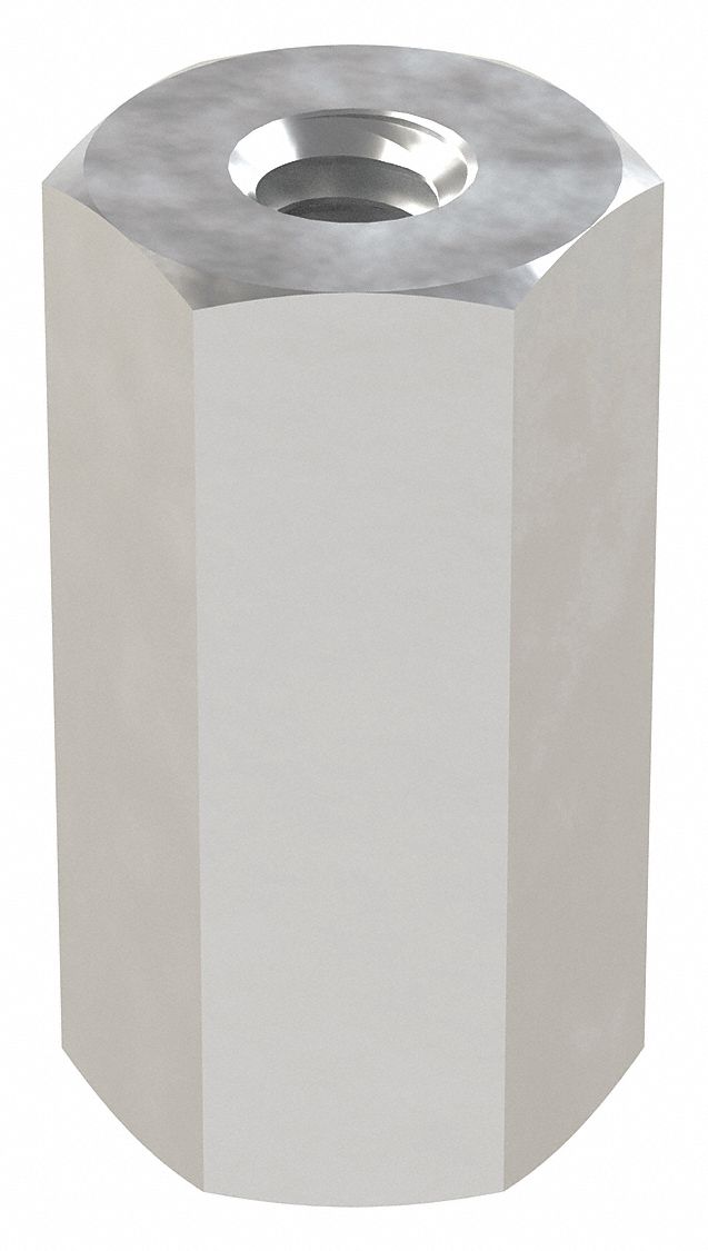 Standoff: #4-40 Thrd Sz, 1 in Lg, Hex, Aluminum, Plain, 1/4 in Hex Wd