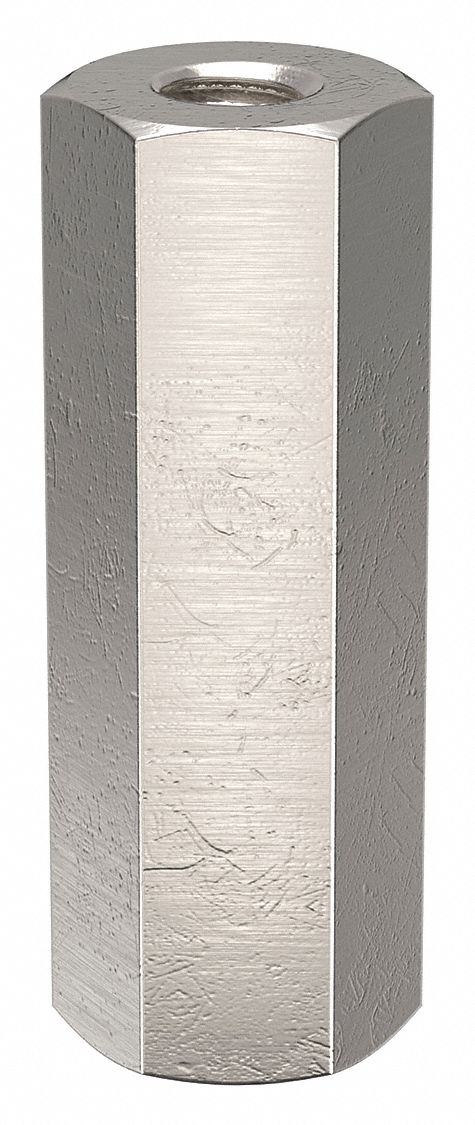 Standoff: 1/4"-20 Thrd Sz, 1 1/2 in Lg, Hex, Aluminum, Plain, 1/2 in Hex Wd