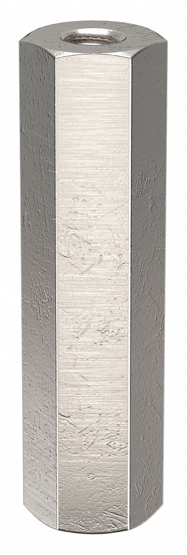 Standoff: 1/4"-20 Thrd Sz, 2 in Lg, Hex, Aluminum, Plain, 1/2 in Hex Wd