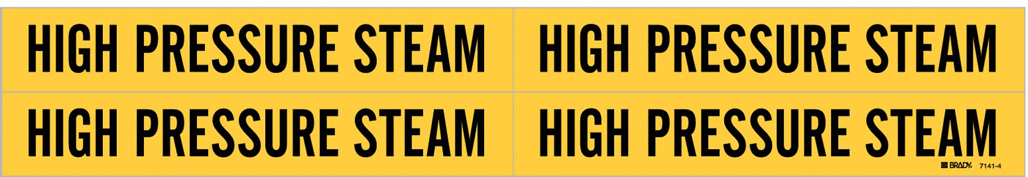 Pipe Marker: High Pressure Steam, Yellow, Black, Fits 3/4 to 2 3/8 in Pipe O.D., 4 Pipe Markers
