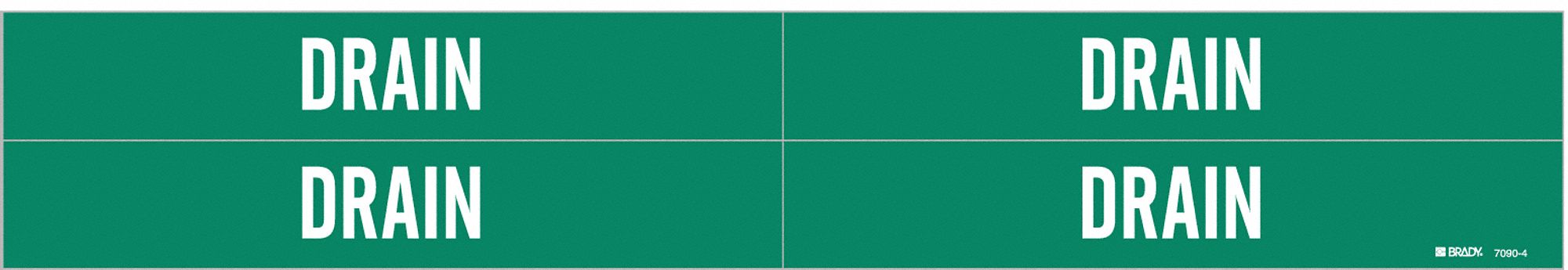 Pipe Marker: Drain, Green, White, Fits 3/4 to 2 3/8 in Pipe O.D., 4 Pipe Markers, Without Arrows