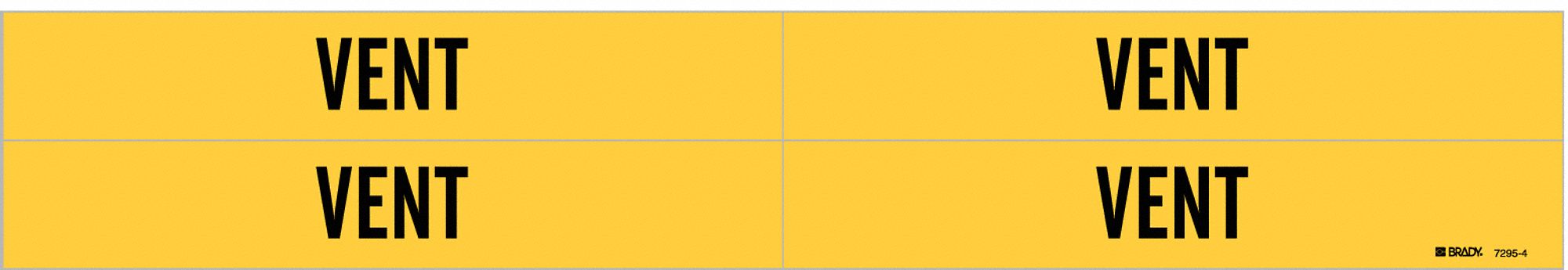 Pipe Marker: Vent, Yellow, Black, Fits 3/4 to 2 3/8 in Pipe O.D., 4 Pipe Markers, Without Arrows