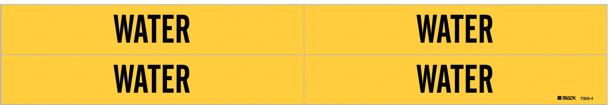 Pipe Marker: Water, Yellow, Black, Fits 3/4 to 2 3/8 in Pipe O.D., 4 Pipe Markers, Without Arrows