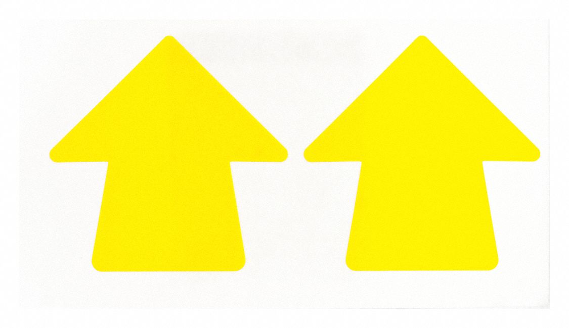 FLOOR MARKING TAPE, ARROW, SOLID, YELLOW, NO LEGEND, 2 IN X 2 IN, 4 MIL THICKNESS, BRADY, B-7569