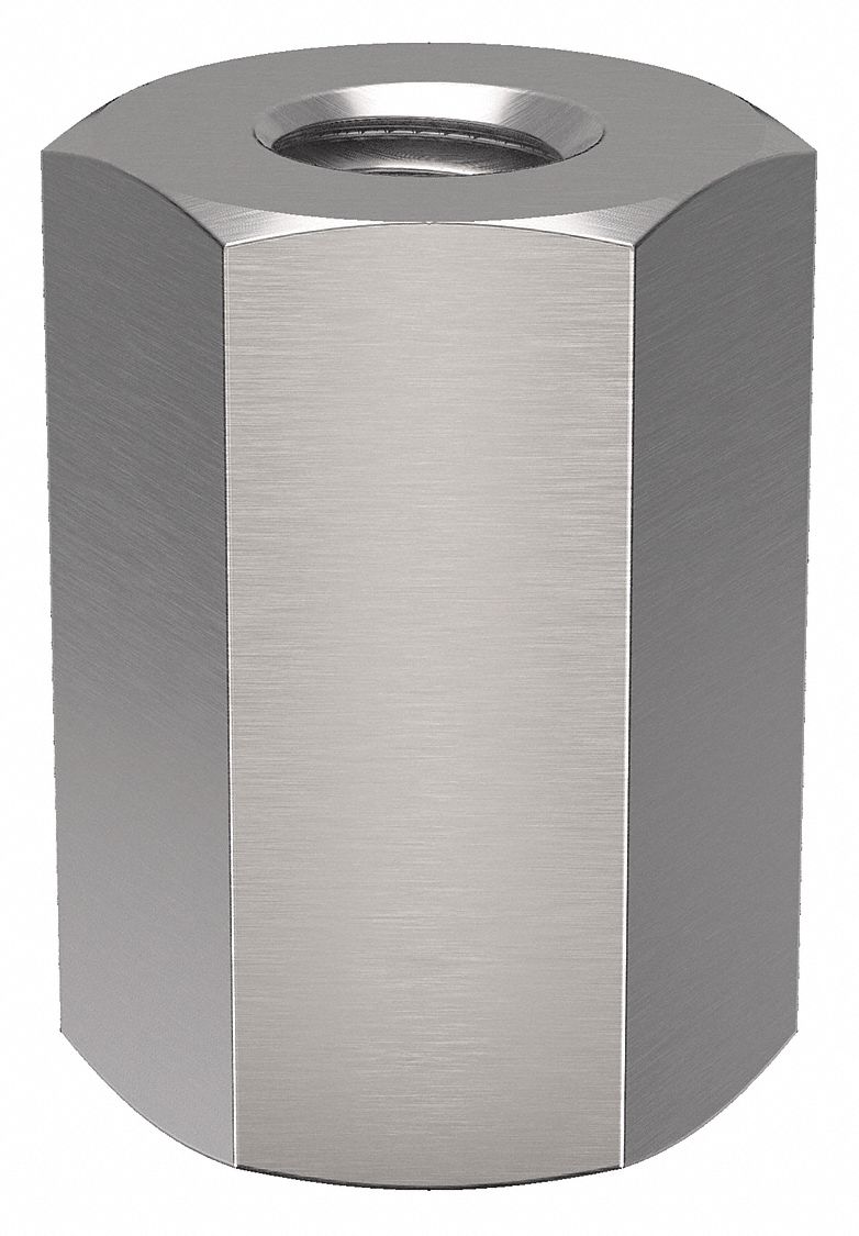 Standoff: 1/4"-20 Thrd Sz, 3/4 in Lg, Hex, Stainless Steel, Plain, 1/2 in Hex Wd