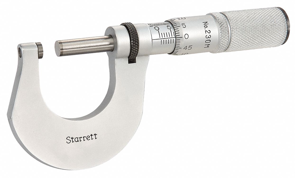 STARRETT Mechanical Outside Micrometer Metric, 0 mm to 25 mm Range