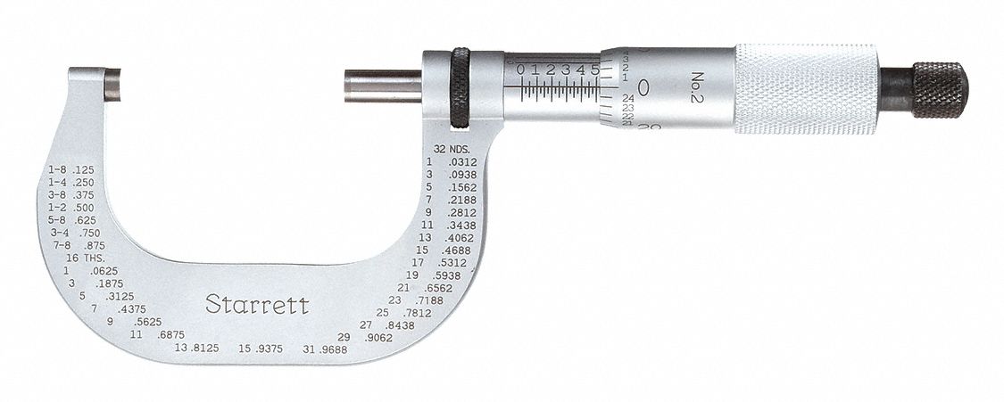 MECHANICAL OUTSIDE MICROMETER, INCH, 1 IN TO 2 IN RANGE, +/-0005 IN ACCURACY