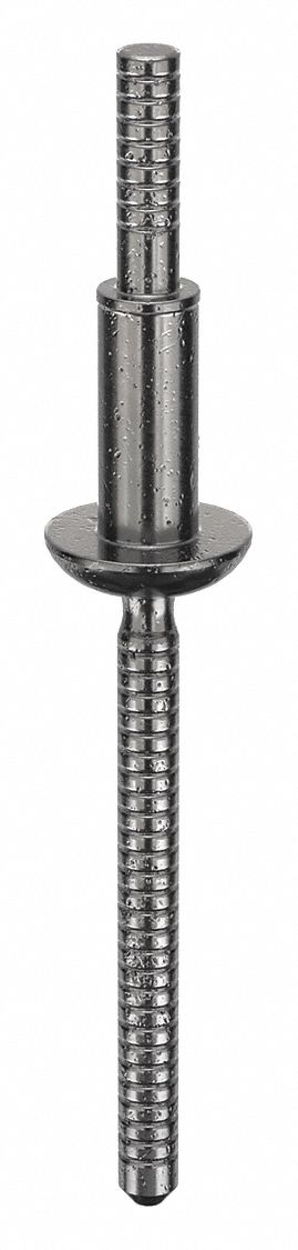 Blind Rivet, 1.79 in L, 0.1875 in dia, PK25: Inch, 1 51/64 in Overall Lg, 7/16 in Body Lg, Dome, 25 PK