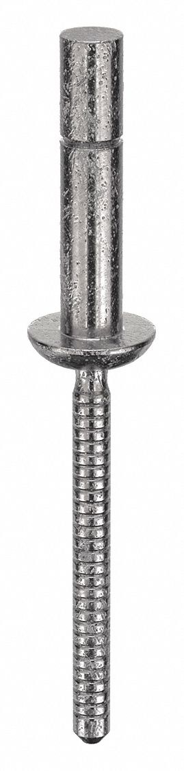 Blind Rivet, 1.859" L, 0.1875" dia, PK10: Inch, 1 55/64 in Overall Lg, 37/64 in Body Lg, Dome, 10 PK