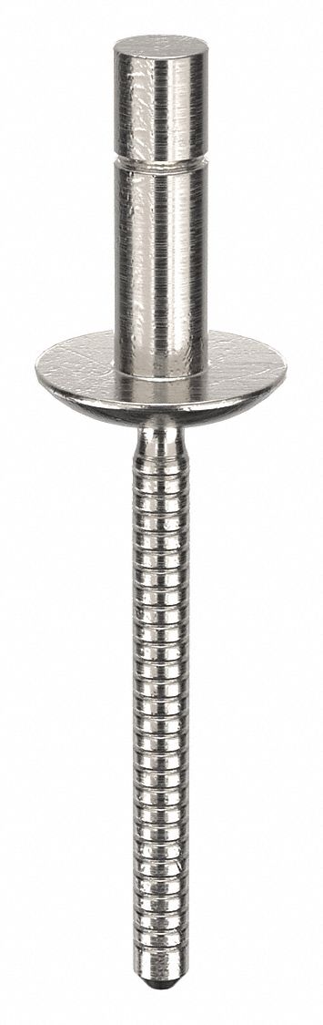 Blind Rivet, 1.706 in L, 0.25 in dia, PK25: Inch, 1 45/64 in Overall Lg, 13/32 in Body Lg, Dome, 25 PK