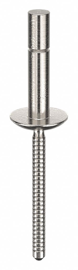 Blind Rivet, 1.853" L, 0.1875" dia, PK25: Inch, 1 55/64 in Overall Lg, 37/64 in Body Lg, Dome, 25 PK