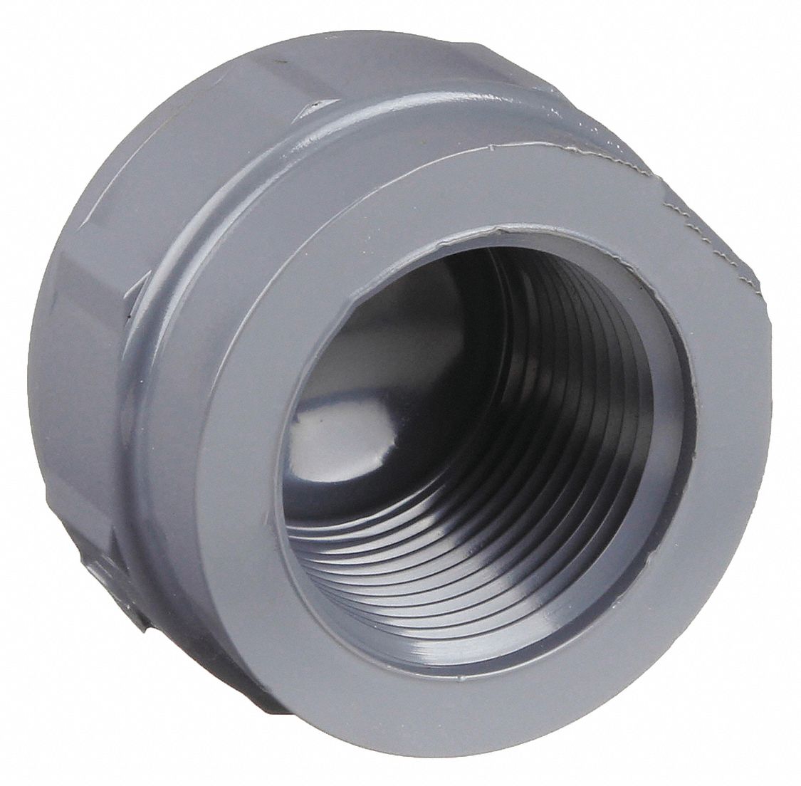 CAP: ½ IN FITTING PIPE SIZE, SCHEDULE 80, FEMALE NPT THREAD, GREY