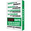 Safety Is The Priority Quality Is The Standard/La Seguridad Es La Prioridad La Calidad Es El Estandar ___ Days Without An Accident/Dias Sin Accidentes/Accidents Are Avoidable Safety Scoreboards