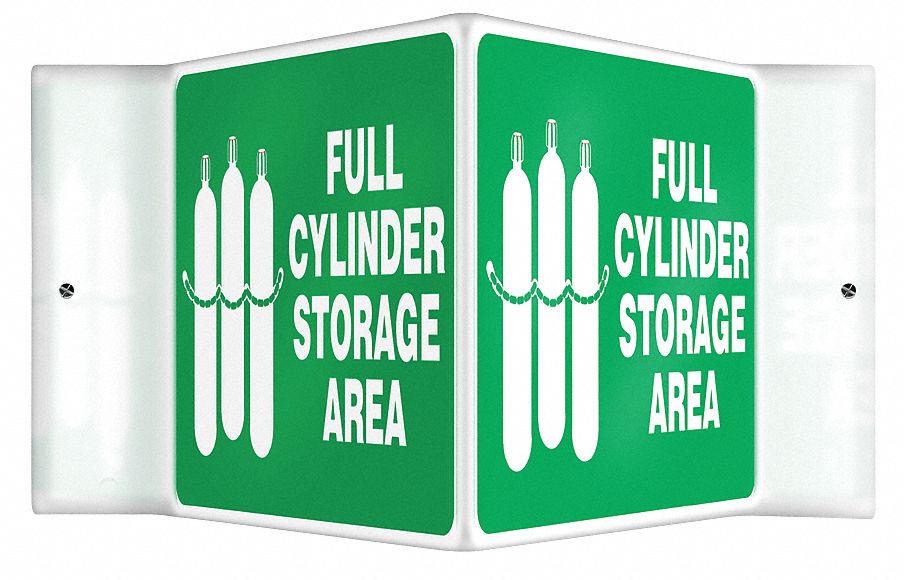 V-SHAPE PROJECTION SIGN, PLASTIC, FULL CYLINDER STORAGE AREA, NO HEADER, 6 IN HEIGHT, MOUNTING HOLES, WHITE