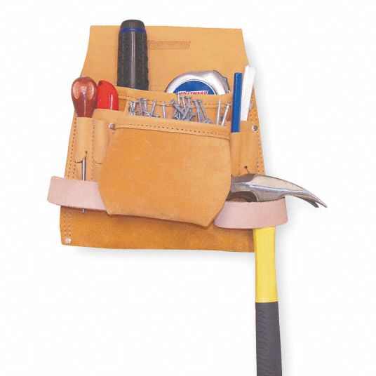 WESTWARD Tan Carpenters Nail And Tool Pouch, Top Grain Leather, Fits Belts Up To (In.) 2 3/4 in