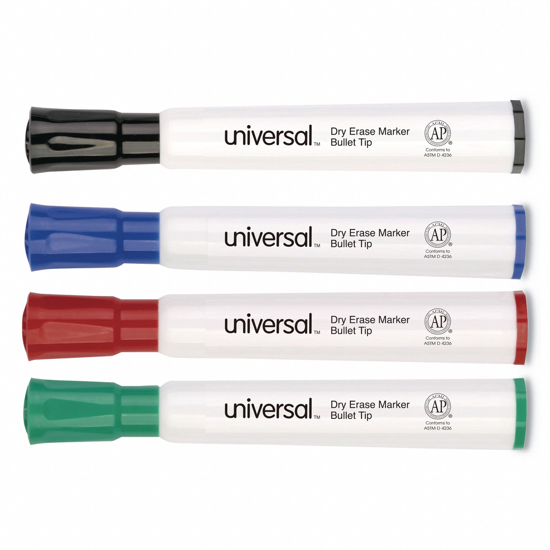 UNIVERSAL Dry Erase Marker Set, Bullet, PK4 6NEA3UNV43680 Grainger