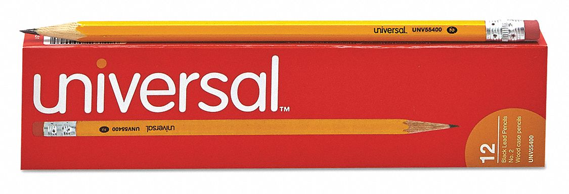 Pencil: HB, 0.9 mm Point Size, Std, Yellow, Wood, Eraser Included, Hex, Unsharpened, 12 PK