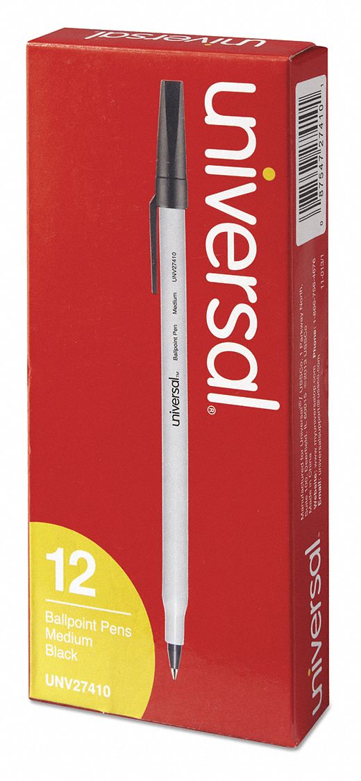 Ballpoint Pen: Black, 1 mm, Capped, Gray, Cushion Not Included, Plastic, Ballpoint, 12 PK