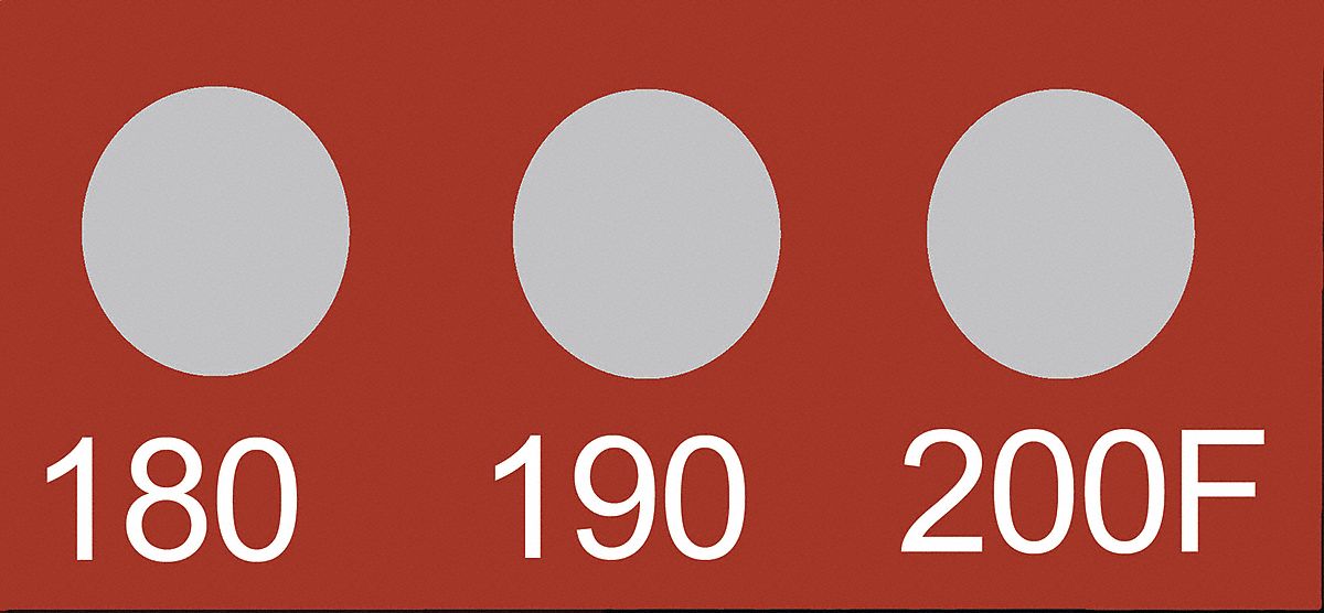 Non-Reversible Temp Indicator: Fahrenheit, Non-Reversible, ±1% Accuracy, 3 Points, Mylar, 10 PK