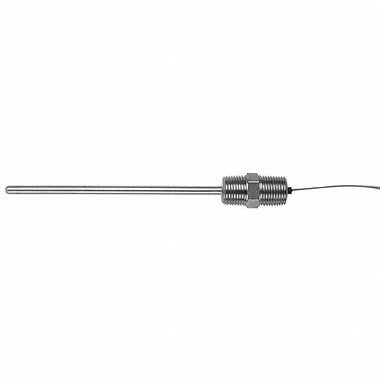 Thermocouple Probe: Type K, Grounded, 1/4 in x 24 in Probe Size, 1/2 in NPT Compression, Bare Wire