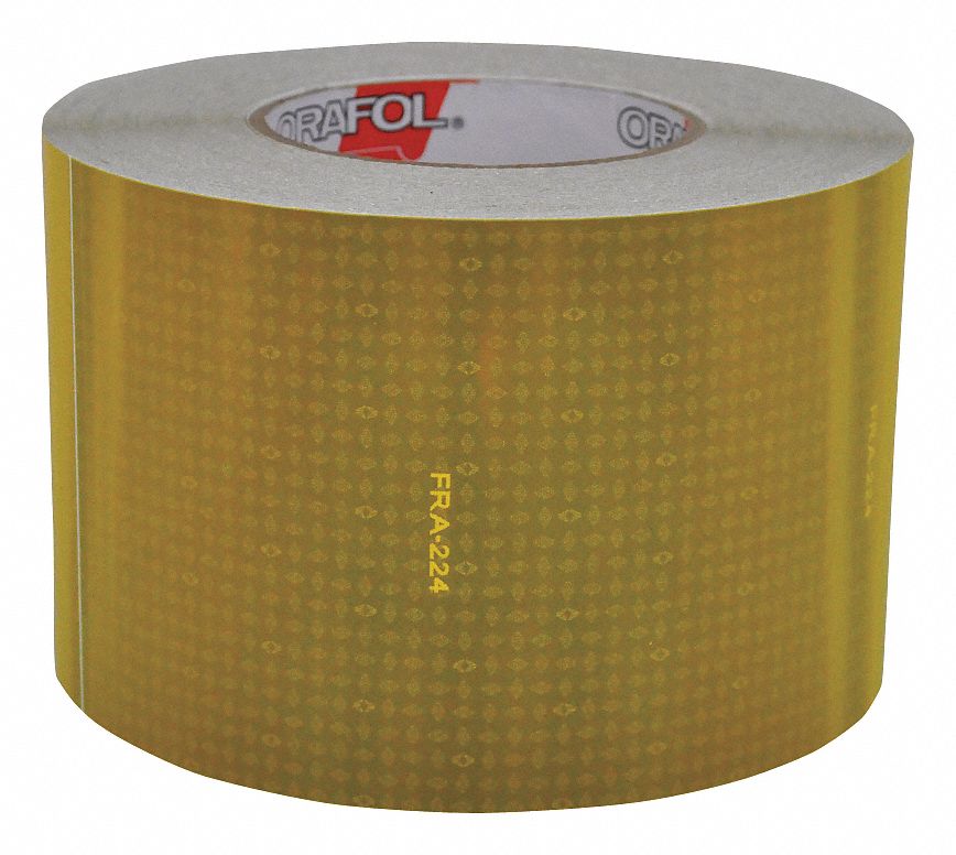 Reflective Tape: Rail, Yellow, 4 in Wd, 50 yd Lg, Acrylic