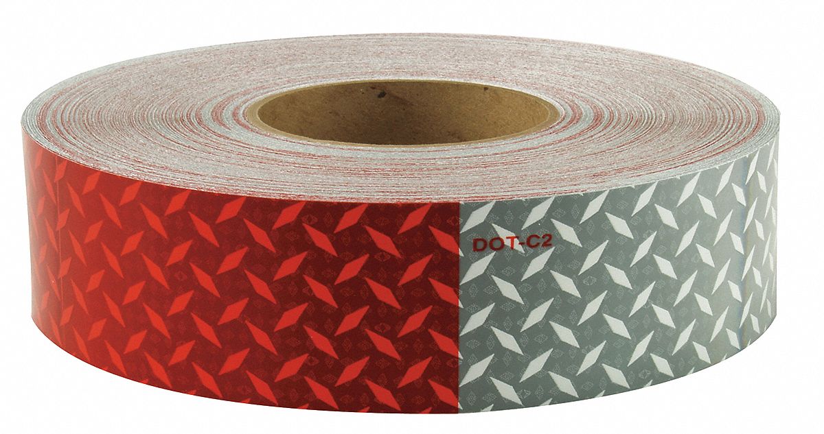 Reflective Tape: Construction/Emergency Vehicles/Trucks and Trailers, Red/White, 2 in Wd, 50 yd Lg