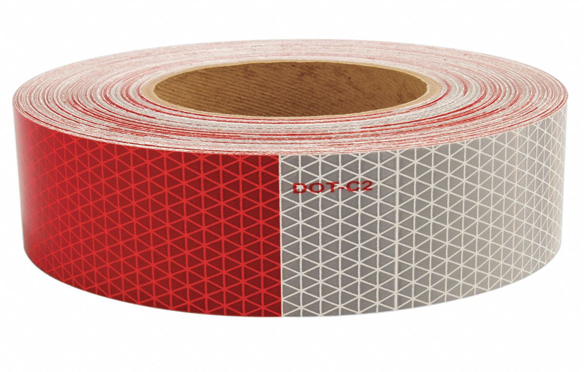 Reflective Tape: Construction/Emergency Vehicles/Trucks and Trailers, Red/White, 2 in Wd, 50 yd Lg