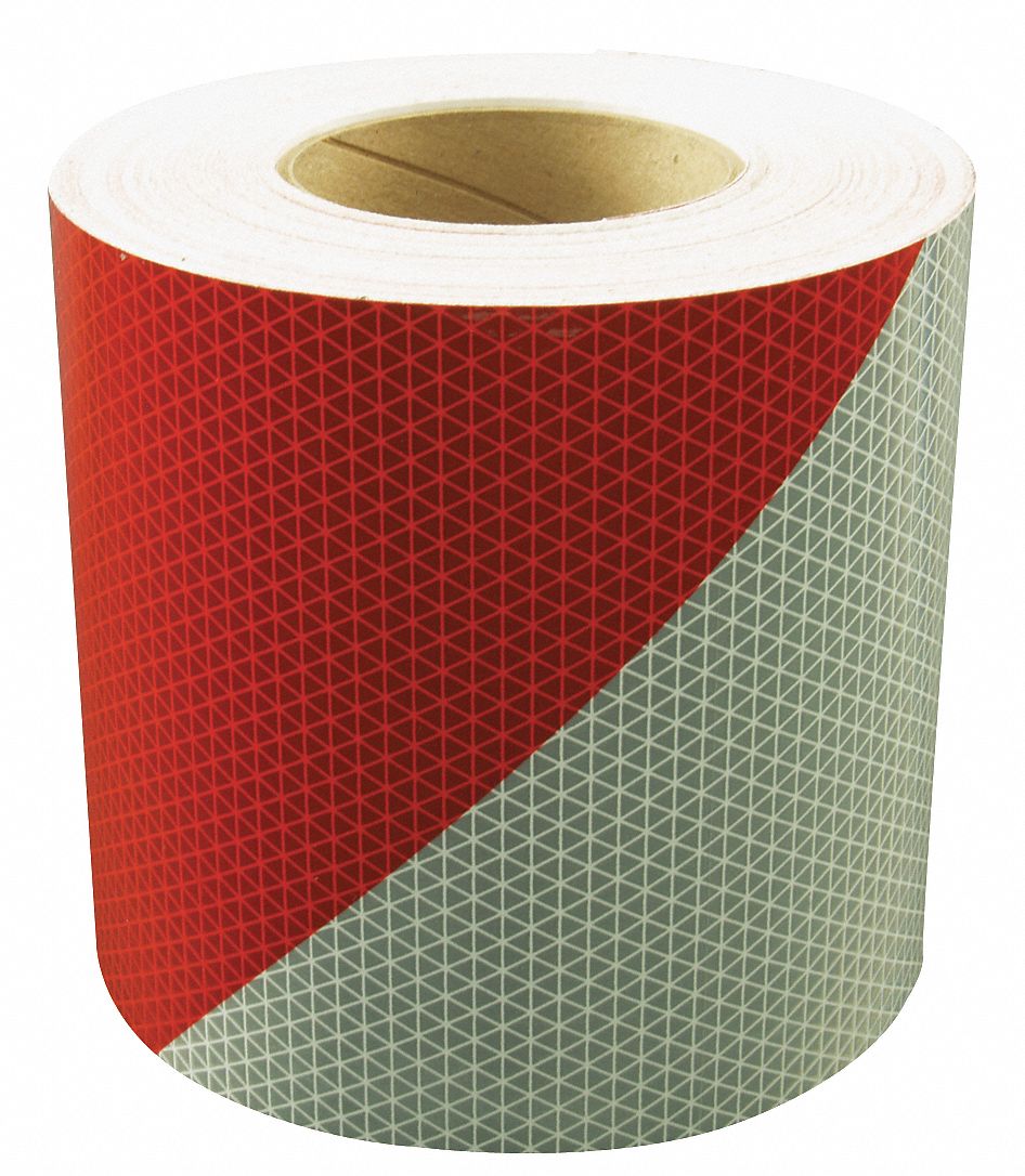 Reflective Tape: Commercial Vehicles/Rail Gate Arms, Red/White Diagonal RH, 3 in Wd, 50 yd Lg