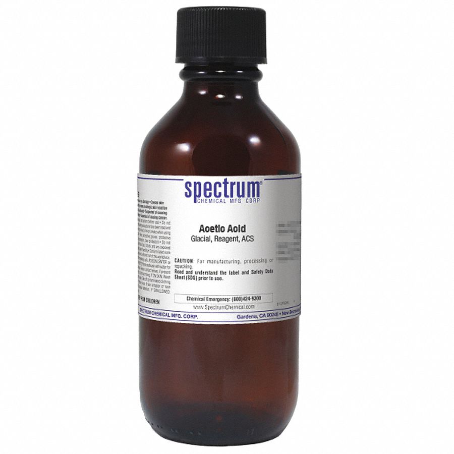 Acetic Acid - Glacial: ACS, 500 mL, 64-19-7, Acid, Liquid, Bottle, Glass, 24 mo Shelf Life, 1