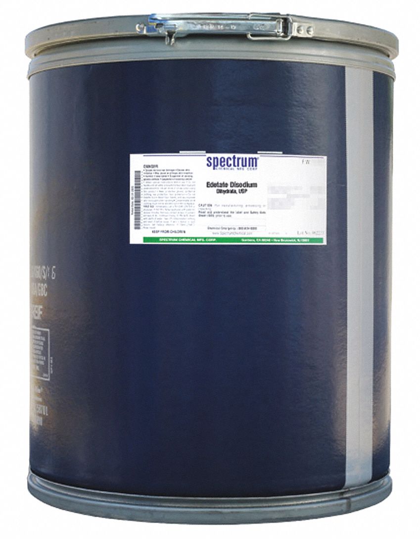 Edetate Disodium: USP, 45 kg, 6381-92-6, Reagent, Powder, Drum, Fiberboard, 36 mo Shelf Life, 1