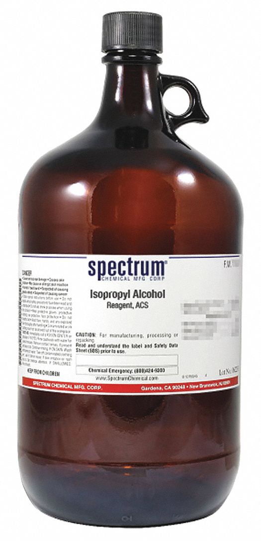 Isopropyl Alcohol: ACS, 4 L, 67-63-0, Alcohol/Solvent, Liquid, Bottle, Glass, 24 mo Shelf Life, 1