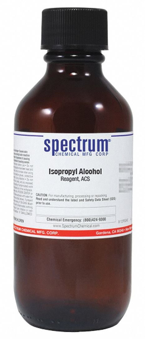 Isopropyl Alcohol: ACS, 500 mL, 67-63-0, Alcohol/Solvent, Liquid, Bottle, Glass, 24 mo Shelf Life, 1