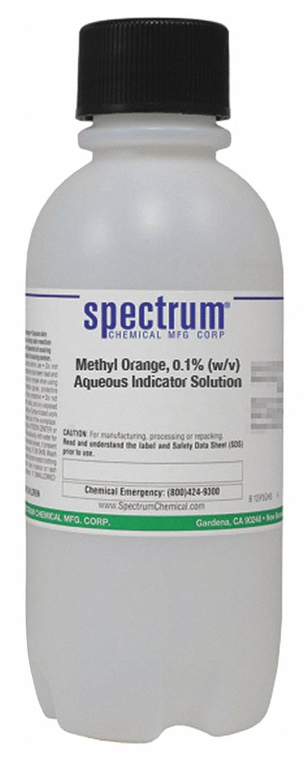 Methyl Orange Indicator: USP, 500 mL, 547-58-0/7732-18-5, 0.1%w/v Concentration, Solution, Liquid, 1