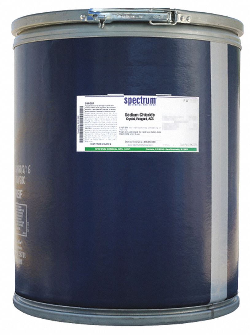 Sodium Chloride: ACS, 45 kg, 7647-14-5, Reagent, Powder, Drum, Fiberboard, 24 mo Shelf Life, 1
