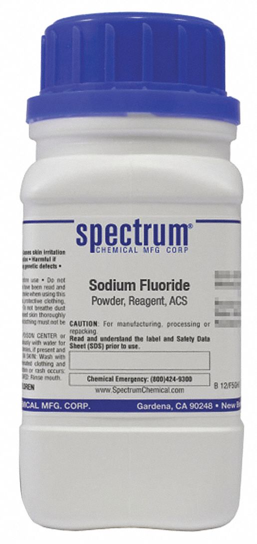 Sodium Fluoride: ACS, 125 g, 7681-49-4, Inorganic, Powder, Bottle, Plastic, 24 mo Shelf Life, 1