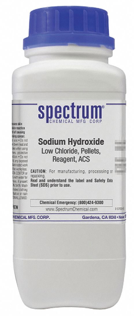 Sodium Hydroxide: ACS, 1 kg, 1310-73-2, Inorganic, Powder, Bottle, Plastic, 24 mo Shelf Life, 1