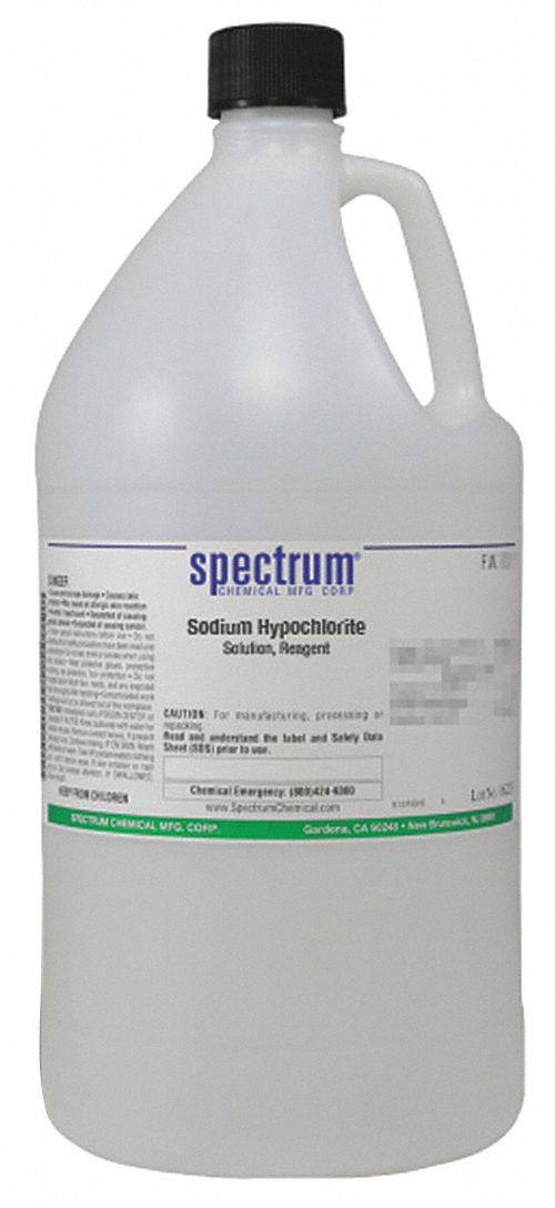 Sodium Hypochlorite: Lab, 4 L, 7681-52-9, 5% Concentration, Solution, Liquid, Jug, Plastic, 1