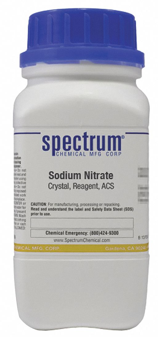 Sodium Nitrate: ACS, 500 g, 7631-99-4, Reagent, Powder, Bottle, Plastic, 24 mo Shelf Life, 1