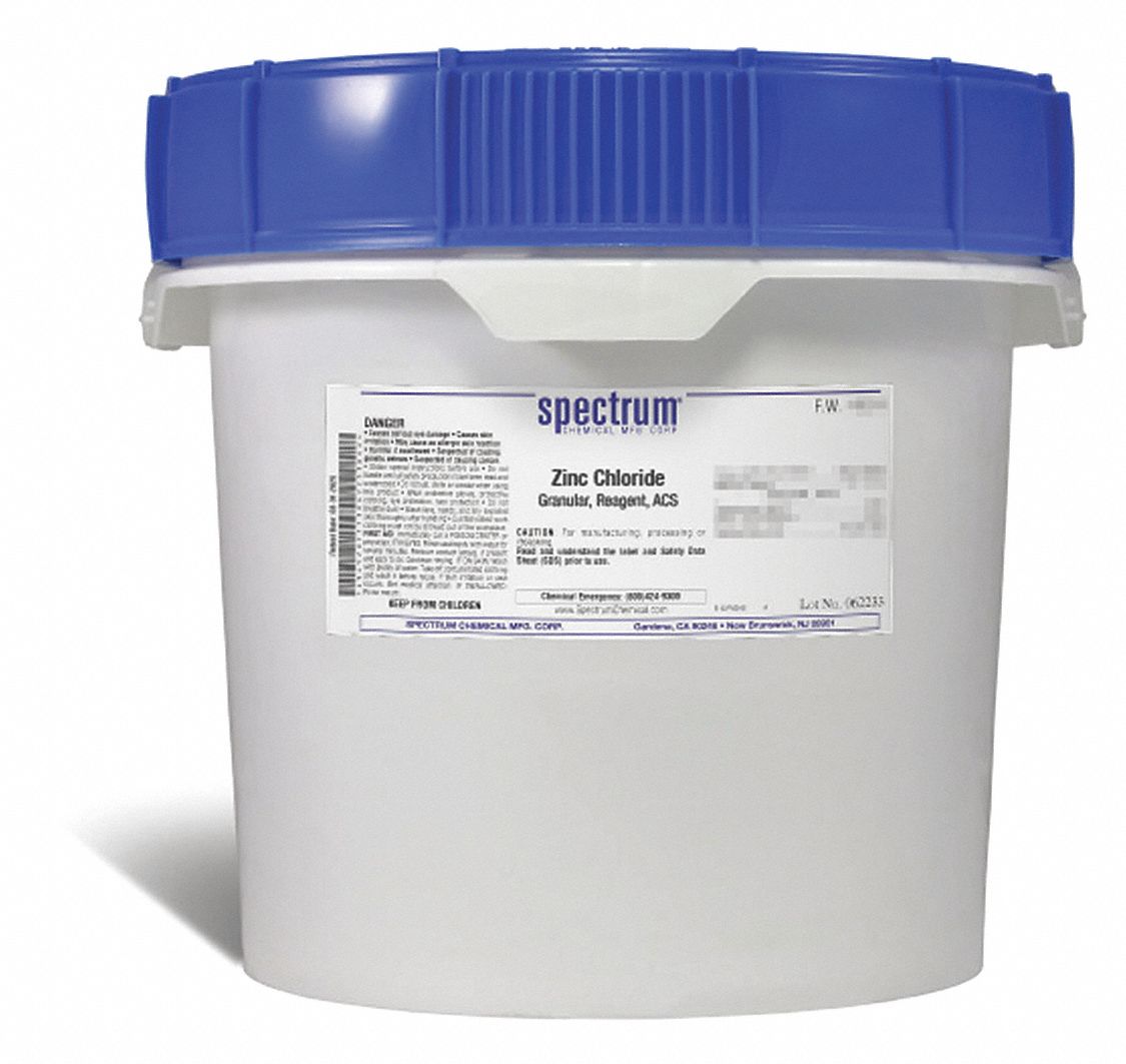 Zinc Chloride: ACS, 12 kg, 7646-85-7, Reagent, Powder, Drum, Plastic, 24 mo Shelf Life, 1