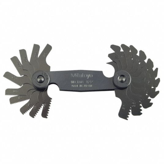 MITUTOYO Thread Pitch Gauge Set Metric, 21 Leaves, 0.4 mm to 7 mm