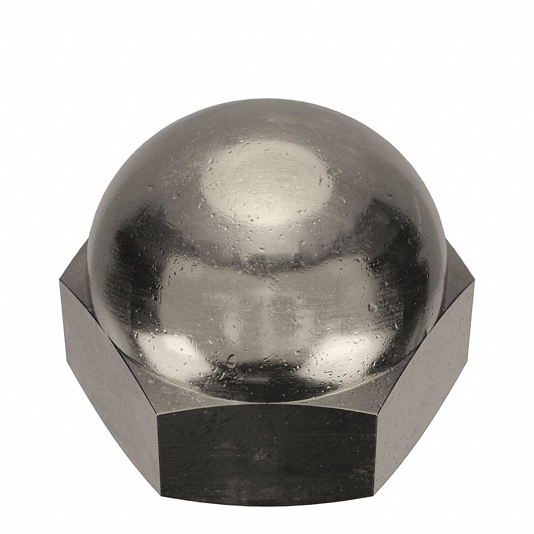 Cap Nut: 1/4"-28 Thread, Nickel-Plated, C36000, Brass, 0.375 in Ht, 7/16 in Hex Wd, 25 PK